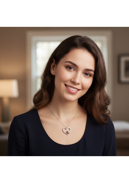 925 Ayar Gümüş Kırmızı Yakut Taş Kalpli Kadın Gümüş Kolye