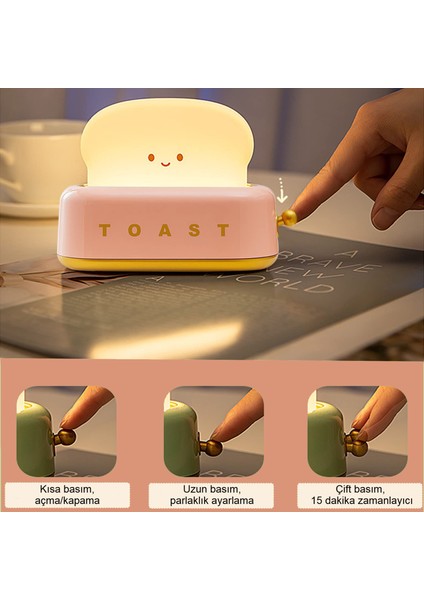 Şarjlı Tost Masa Lambası ve Gece Lambası, Hediyelik Masa Lambası Şarjlı Masa Lambası Bebek Odası