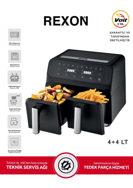 Airfryer Yağsız Fritöz Xl 4+4 8 Litre Dijital Ayrı Çift Hazneli Akıllı Pişirme Geniş Hacim