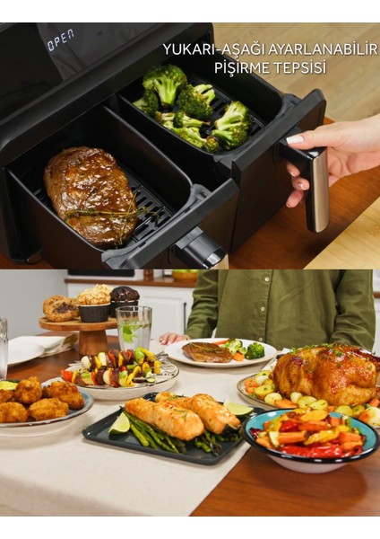 Airfryer Yağsız Fritöz Xl 4+4 8 Litre Dijital Ayrı Çift Hazneli Akıllı Pişirme Geniş Hacim fiyatları