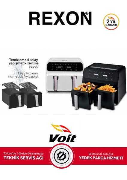 Airfryer Yağsız Fritöz Xl 4+4 8 Litre Dijital Ayrı Çift Hazneli Akıllı Pişirme Geniş Hacim