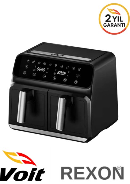 Airfryer Yağsız Fritöz Xl 4+4 8 Litre Dijital Ayrı Çift Hazneli Akıllı Pişirme Geniş Hacim