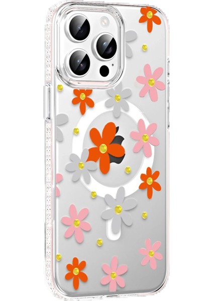 Apple iPhone 15 Pro Floral Magsafe Kapak - TURUNCU-(5796) - N957J227-M05957
