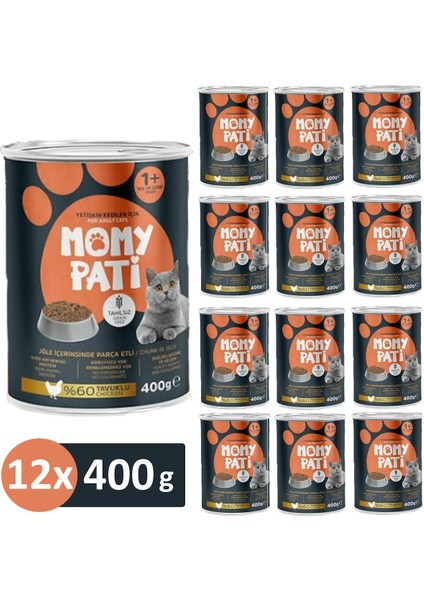 Tavuklu Konserve Kedi Maması 400 gr x 12 Adet (Yetişkin Kediler Için)