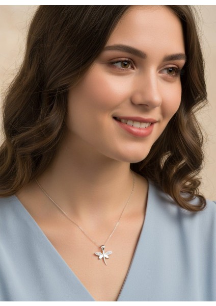 Kadın 925 Ayar Gümüş Yusufçuk Zirkon Taşlı Kolye