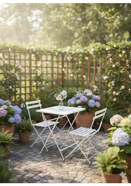 Demir Beyaz Balkon Masa Sandalye Takımı – Katlanabilir, Şık ve Dayanıklı Bahçe & Balkon Takımı