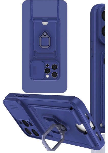 iPhone 15 Pro Max Kılıf Zuma Kartvizitli Yüzüklü Silikon - LACIVERT-(5796) - N186J660-M08186