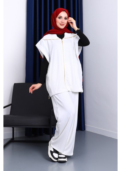 Ekru Yelek Pantolonlu Takım