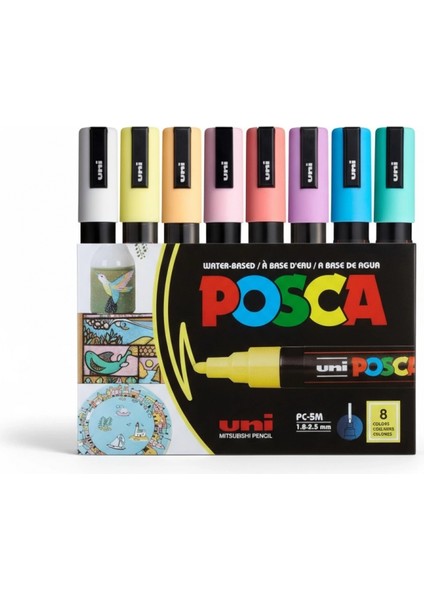 Uniball Posca 0.7 Su Bazlı Poster Markör Anarenk 8'li (Uni-Pc-1m) / 8c (V) Set