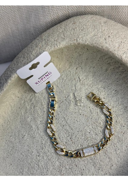 14 Ayar Altın Kaplama Renginde Zincir Ara Taşlı Model