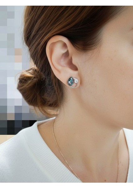 Kadın 925 Ayar Gümüş Küpe, Çok Renkli Sedefli Zirkon Taşlı Küpe