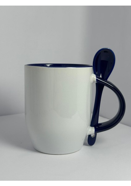 Kaşıklı Lacivert Kulplu Porselen Bardak Premium Tasarım | Yelkovanstudio fiyatları