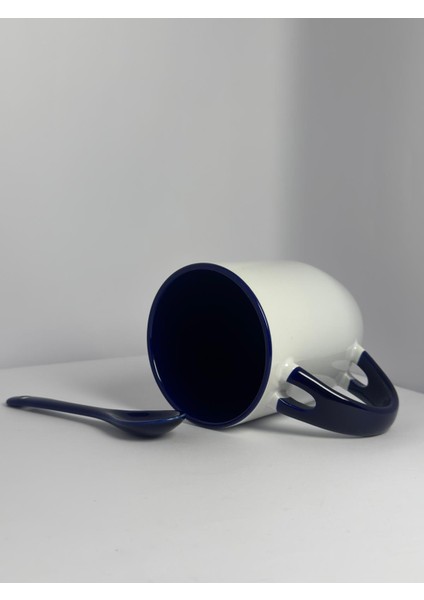 Kaşıklı Lacivert Kulplu Porselen Bardak Premium Tasarım | Yelkovanstudio modelleri
