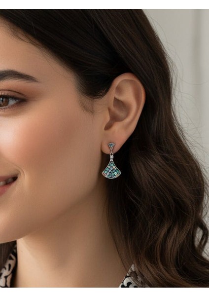 Kadın 925 Ayar Gümüş Üçgen Küpe, Çok Renkli Sedefli Taşlı Küpe,Sivgililer günü hediyesi