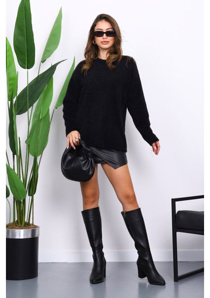 Siyah Bisiklet Yaka Angora Yumoş Triko Kazak fiyatları