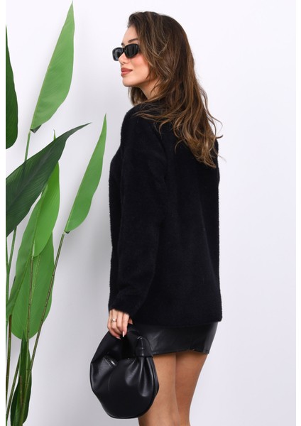 Siyah Bisiklet Yaka Angora Yumoş Triko Kazak fırsatları