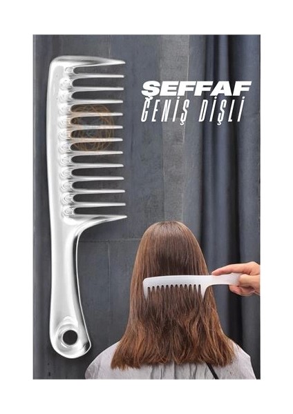 Bfs Geniş Dişli Kristal Şeffaf Masaj Etkili Saç Açma Tarağı