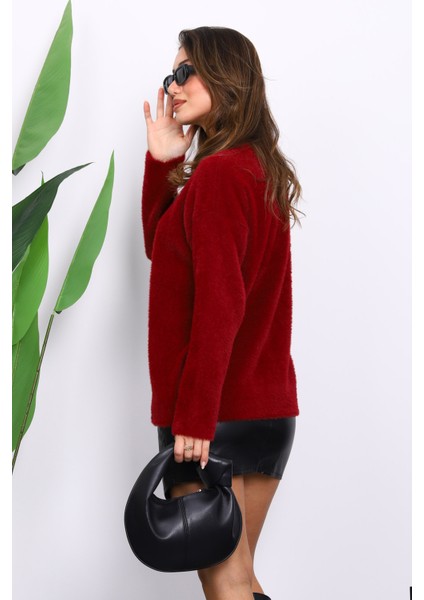 Bordo Bisiklet Yaka Angora Yumoş Triko Kazak fırsatları