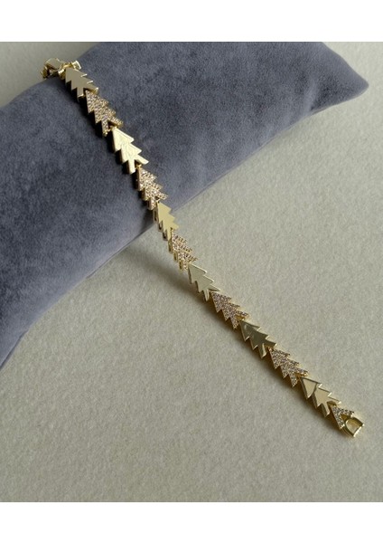 Çelik Gold Üçlü Ok Sıralı Taşlı Gold Hediyelik Bileklik