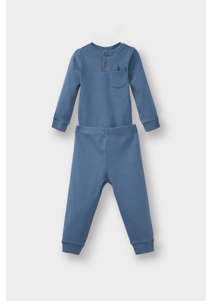 Erkek Bebek 2'li Takım Fitilli Kaşkorse Uzun Kollu Tişört Eşofman Altı F4660A525AU