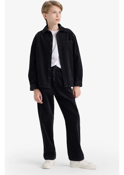 Erkek Çocuk Oversize Geniş Kalıp Polo Yaka Kadife Uzun Kollu Gömlek F1505A825WN fiyatları