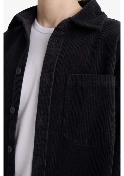 Erkek Çocuk Oversize Geniş Kalıp Polo Yaka Kadife Uzun Kollu Gömlek F1505A825WN indirimleri