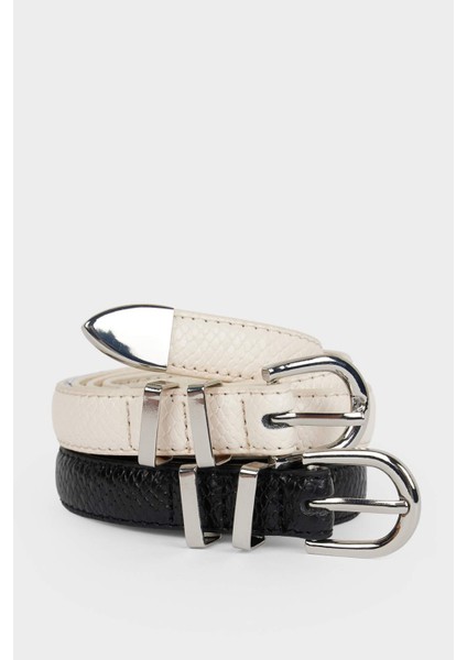 Kadın Oval Toka Suni Deri 2'li Günlük Kemer F3361AXNS