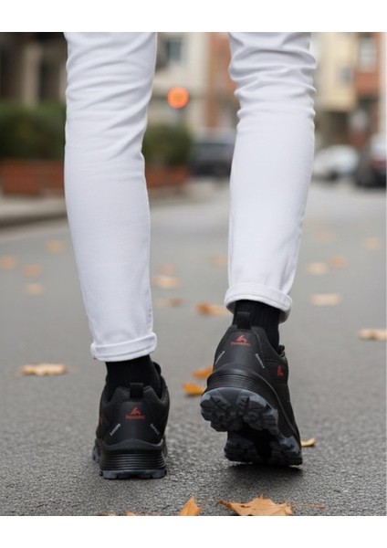 Erkek Su Geçirmez Poli Taban Fuspedli Spor Ayakkabı - Siyah Kırmızı