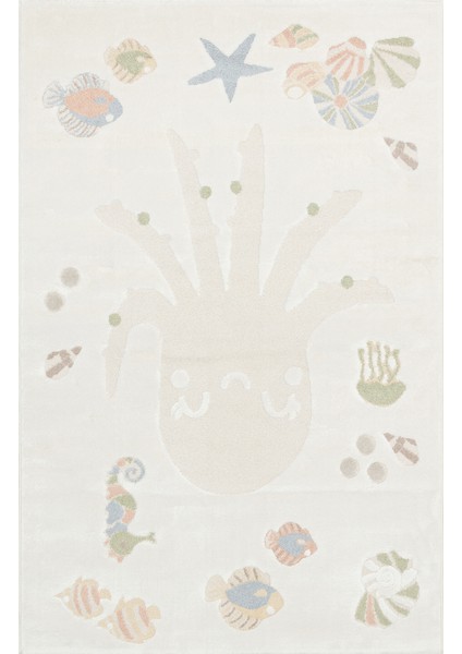 Minizoo 01 Cream Multy Pastel Renklere Sahip Hayvan Figürlü Bebek ve Çocuk Odası Halısı