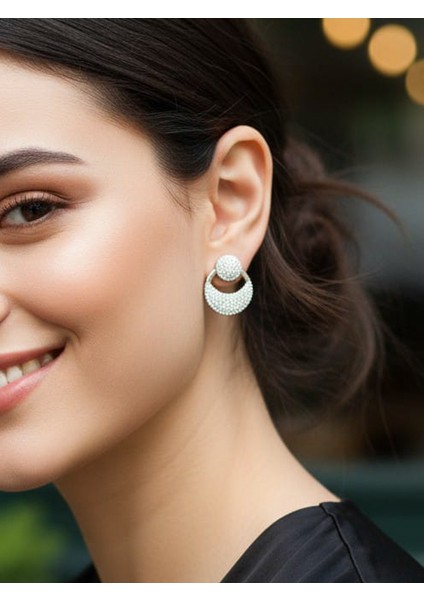 Kadın 925 Ayar Gümüş Iç Içe Geçmiş Daire Küpe, Zirkon Taşlı Yuvarlak Küpe,Sivgililer günü hediyesi