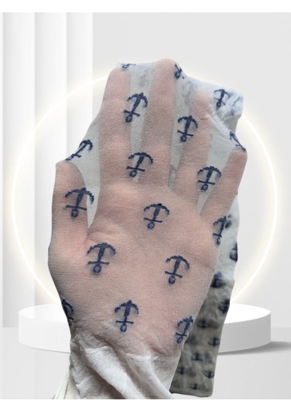 Penti Beyaz Mavi Marin Desenli 20 Den Külotlu Pamuk Ağlı Çorap-Beyaz/lacivert