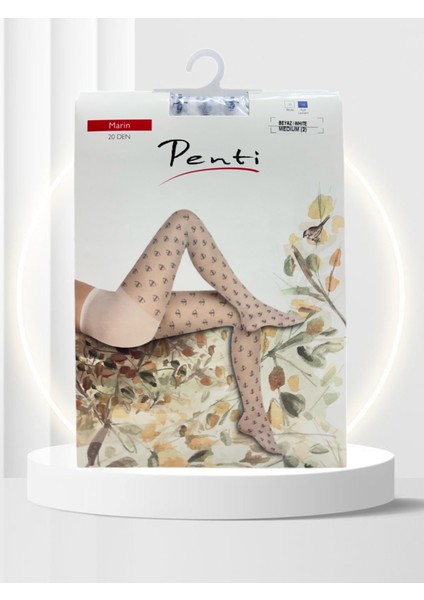 Penti Beyaz Mavi Marin Desenli 20 Den Külotlu Pamuk Ağlı Çorap-Beyaz/lacivert fırsatları