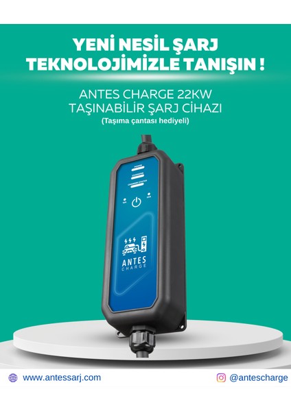 22KW Taşınabilir (Mobil) Şarj Cihazı (Taşıma Çantası ve Ev Prizi Dönüştürücü Hediyeli)