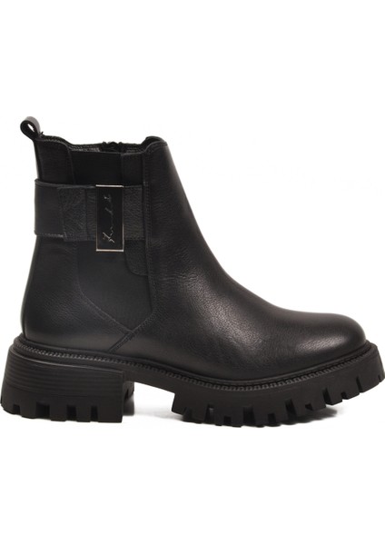 Siyah Hakiki Deri Kaymaz Taban Fermuarlı Kadın Bot Premium 23783-1 Z fiyatları