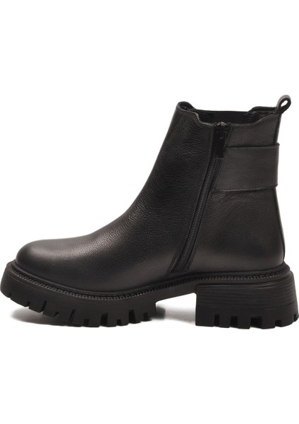 Siyah Hakiki Deri Kaymaz Taban Fermuarlı Kadın Bot Premium 23783-1 Z fırsatları