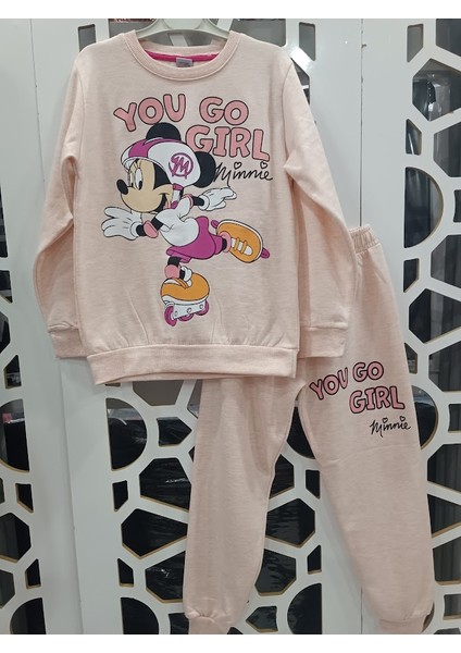 Somon Rengi Mickey Mouse Minnie Baskılı Alt Üst Takım Kız Çocuk Eşofman fiyatları