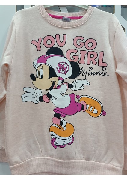 Somon Rengi Mickey Mouse Minnie Baskılı Alt Üst Takım Kız Çocuk Eşofman modelleri