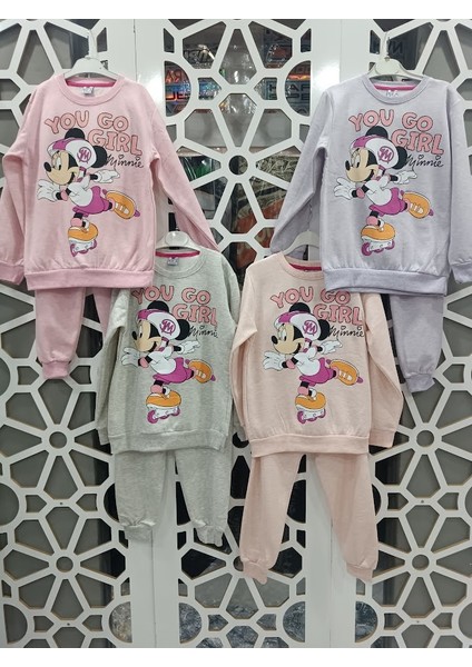 Somon Rengi Mickey Mouse Minnie Baskılı Alt Üst Takım Kız Çocuk Eşofman indirimleri