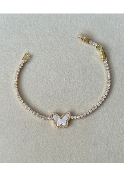 Çelik Zarif Suyolu Kelebek Gold Bileklik