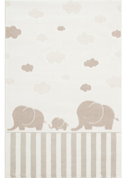 Minizoo 03 Cream Beıge Pastel Renklere Sahip Hayvan Figürlü Bebek ve Çocuk Odası Halısı