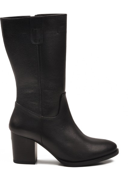 Siyah Hakiki Deri Kaymaz Taban Topuklu Kadın Çizme 86620-1 Z fiyatları