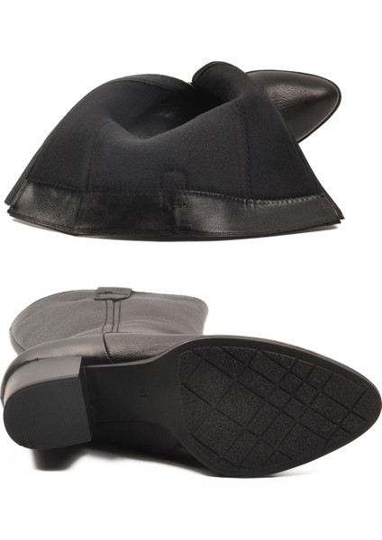 Siyah Hakiki Deri Kaymaz Taban Topuklu Kadın Çizme 86620-1 Z indirimleri