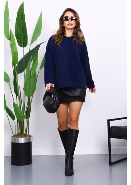 Lacivert Bisiklet Yaka Angora Yumoş Triko Kazak fiyatları