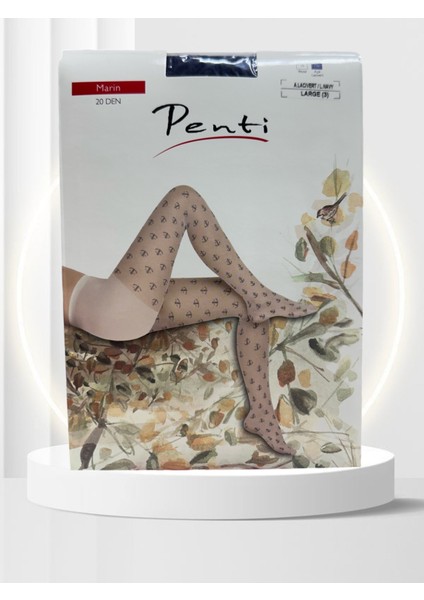 Penti Beyaz Mavi Marin Desenli 20 Den Külotlu Pamuk Ağlı Çorap-Beyaz/lacivert modelleri