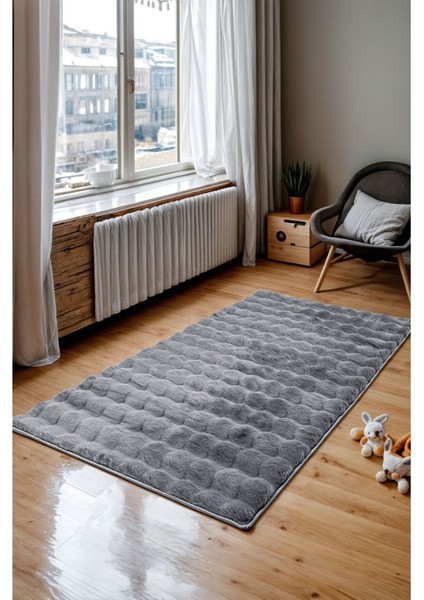 Maya Tavşan Tüyü Peluş Bubble Halı | Kaymaz Tabanlı Makinede Yıkanabilir Yumuşak Halı |beyaz| MYA01