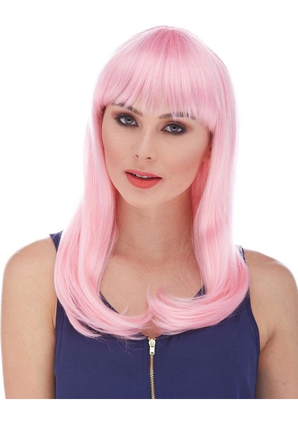 Bfs Soft Pembe Renk Uzun Düz Parti Peruğu