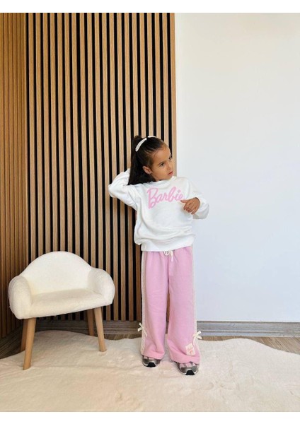 Barbie Kabartma Barbie Yazı 3 Iplik Kumaş Kız Çocuk Alt Üst Takım Süper Kalite Sırt Baskı ve Eşofman Detay indirimleri