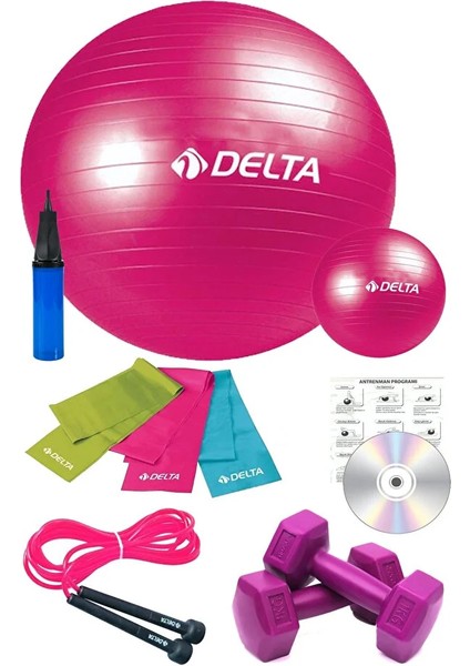 11 Li Pilates Takımı Seti 3 Lü Pilates Bandı Lastiği 1kg Dambıl Atlama Ipi Plates Topu Set