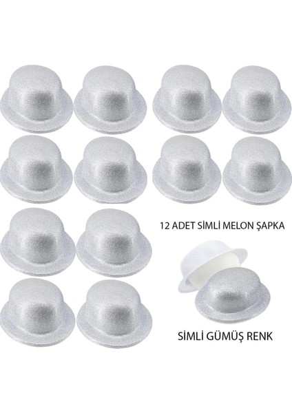 Bfs Gümüş Renk Simli Melon Yuvarlak Parti Şapkası 12 Adet