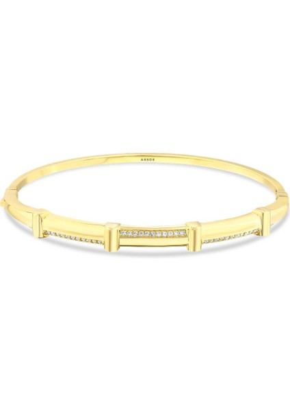 Taşlı Tasarım Altın Kelepçe - 14K